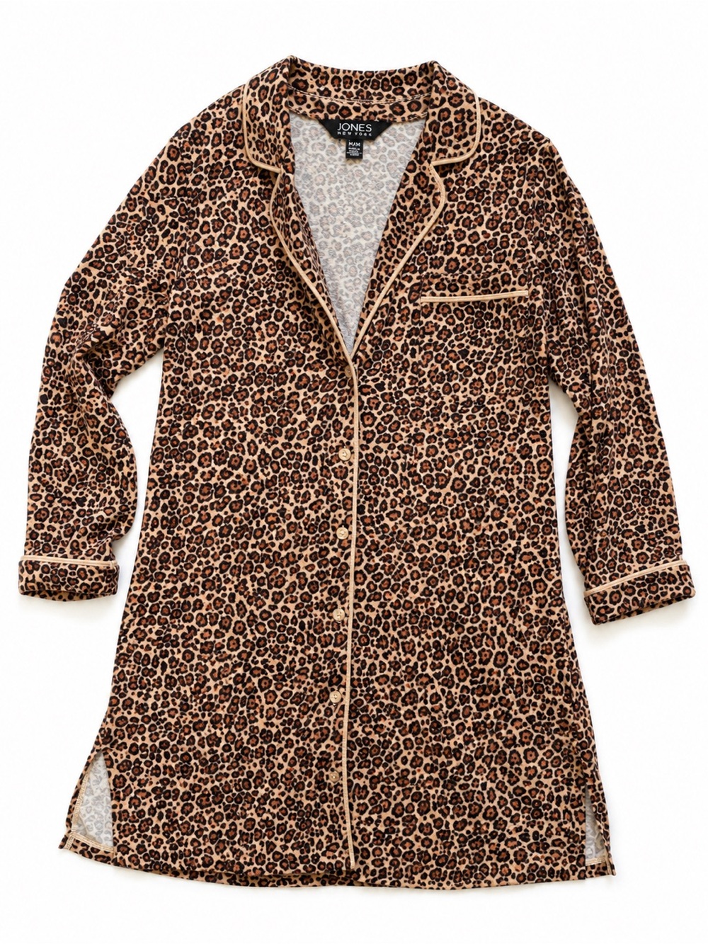 Jones New York Leopard Print Button Front Sleep Shirt Size Medium